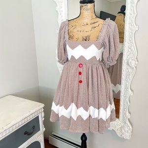 HUGE SALE New York Couture One of a Kind CHRISTMAS Gingerbread Puff Sleeve Dress